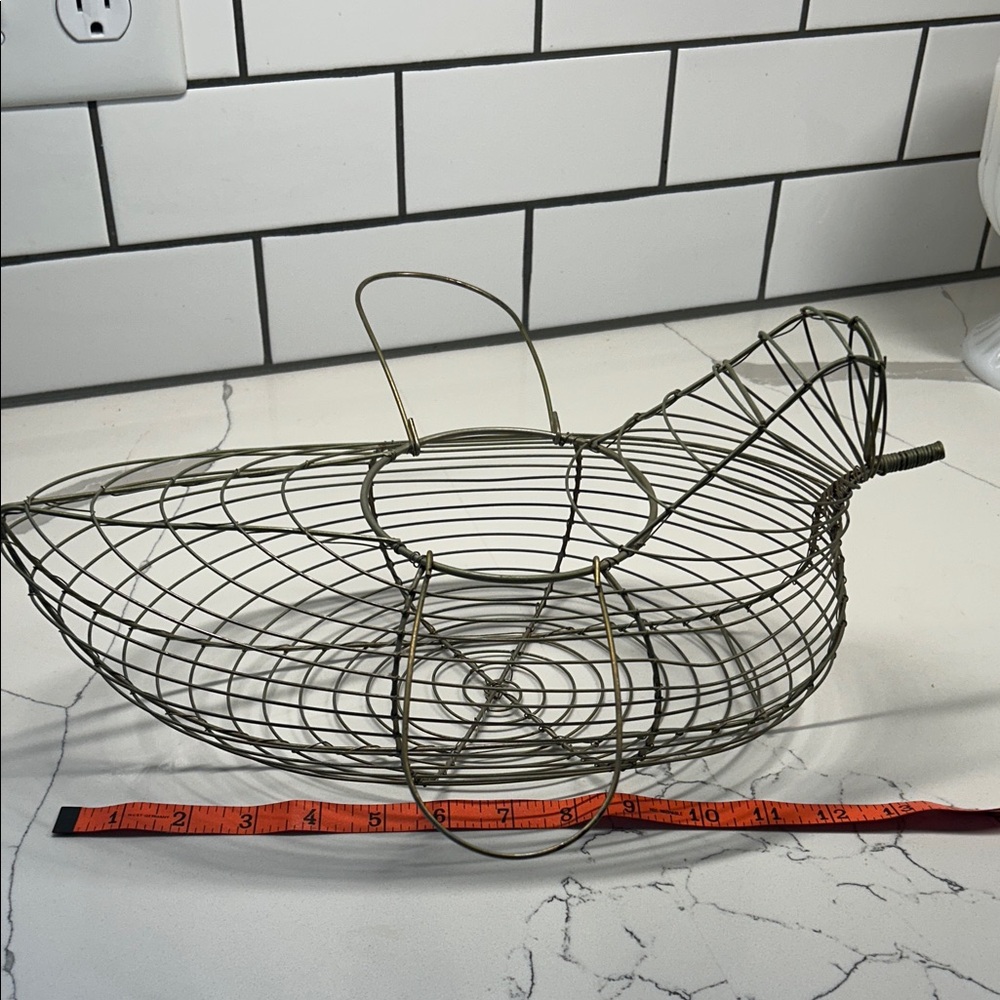 Vintage Wire Chicken-Shaped Basket (13 inches)